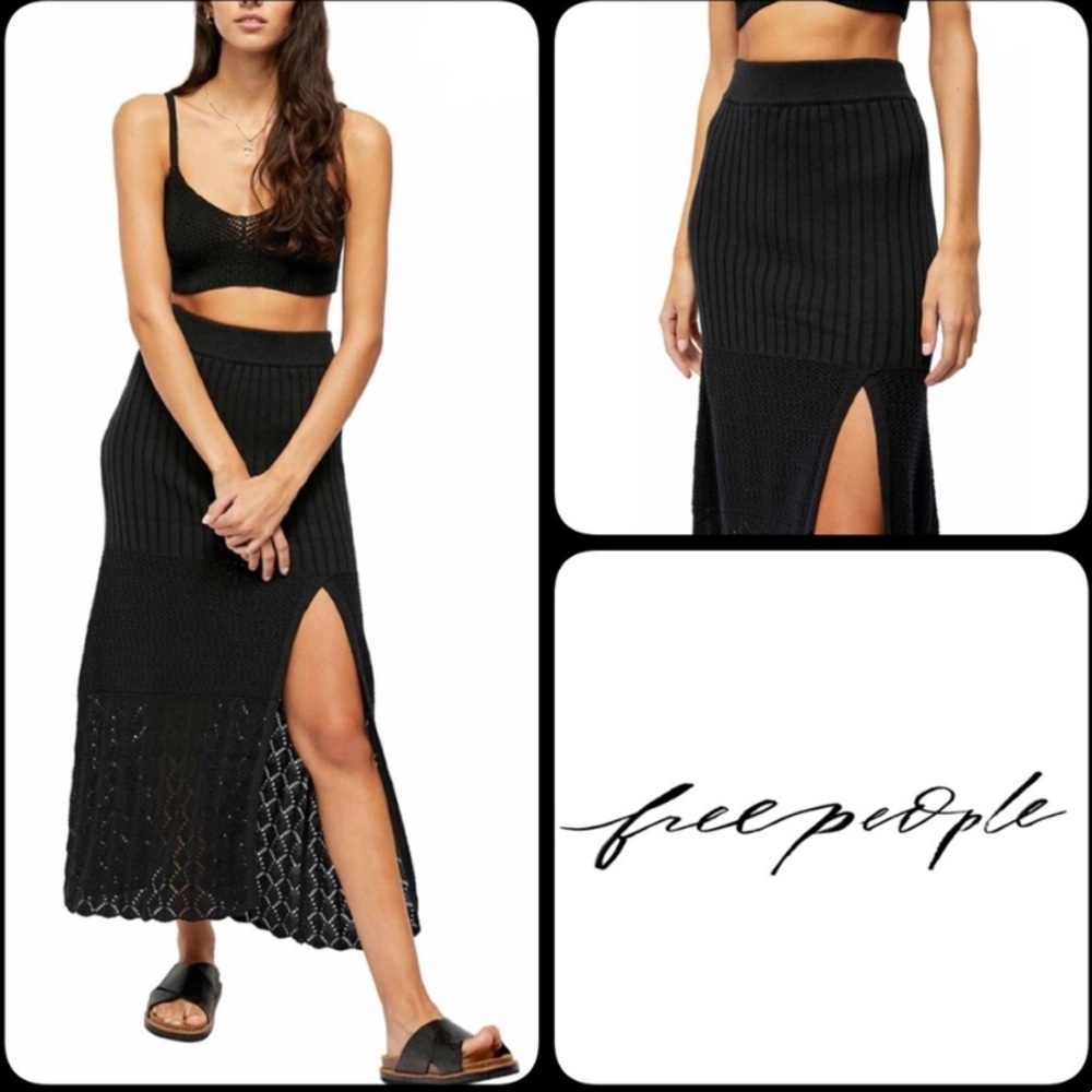 Free People Bari Knit Column Maxi Skirt in “washed black”